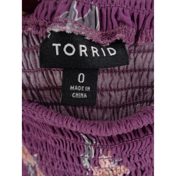 Torrid Purple Floral Smocked Challis Off Shoulder Mini Dress Plus 0 (12) 0X - Picture 10 of 12